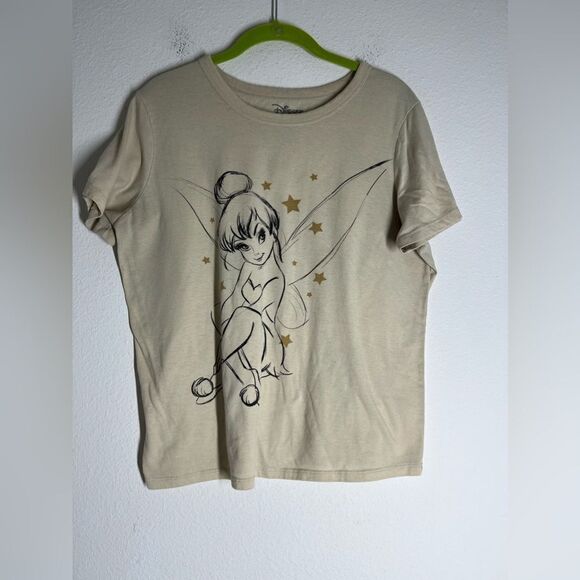 RARE DISNEY WOMEN'S TINKERBELL SHORT SLEEVE CREW NECK T-SHIRT TAN Size L - Picture 3 of 10